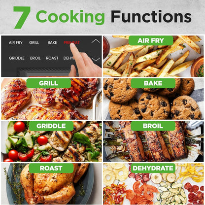 Indoor Smokeless Grill - Smart Grill & Air Fryer with 7 Cooking Functions - 6L Capacity - Includes Smart Thermometer - Precise Temperature Control - Non-Stick Removable Grill Plates