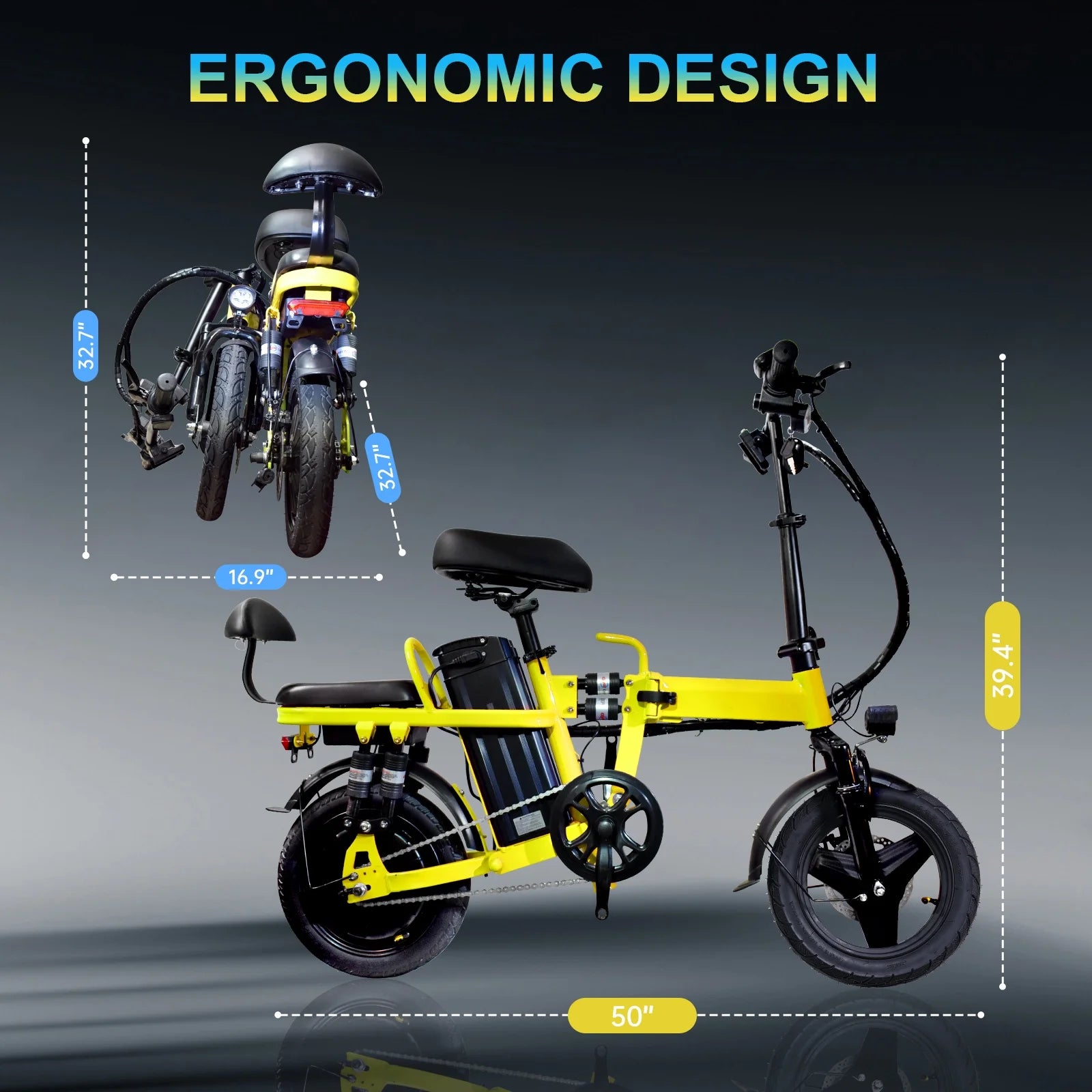14" Foldable E-Bike: 48V 750W Peak Power,48V 20Ah Removable Lithium-Battery, 15.5Mph, 50Mile Range, 243Lbs Capacity, Electric Bike for Commuting & Short Trips
