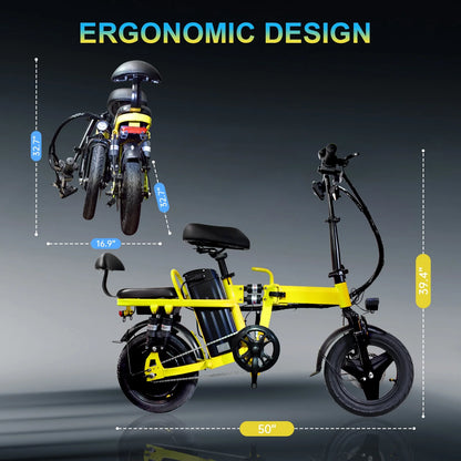 14" Foldable E-Bike: 48V 750W Peak Power,48V 20Ah Removable Lithium-Battery, 15.5Mph, 50Mile Range, 243Lbs Capacity, Electric Bike for Commuting & Short Trips