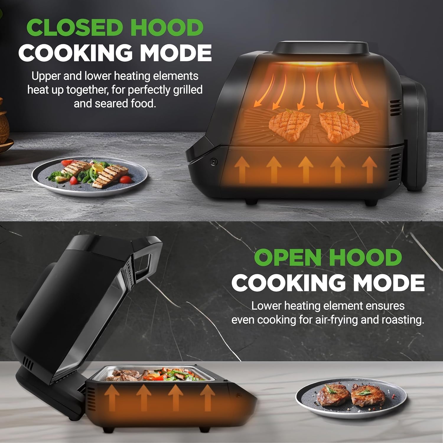 Indoor Smokeless Grill - Smart Grill & Air Fryer with 7 Cooking Functions - 6L Capacity - Includes Smart Thermometer - Precise Temperature Control - Non-Stick Removable Grill Plates