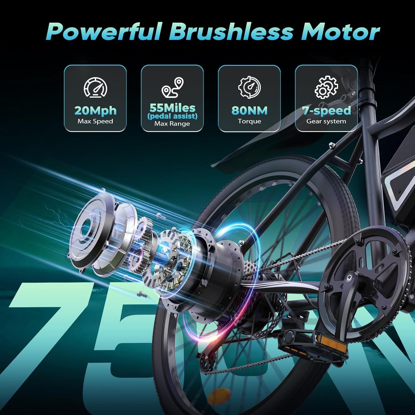 Electric Bike - Electric Bike for Adults, 1500W / 1000W / 750W Peak Motor, up to 80/75/55Miles, 20MPH Ebike, 26'' Tires Lightweight E Bike for Commuting Mountain Road Sand