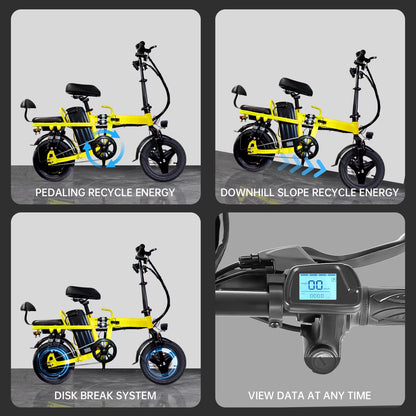14" Foldable E-Bike: 48V 750W Peak Power,48V 20Ah Removable Lithium-Battery, 15.5Mph, 50Mile Range, 243Lbs Capacity, Electric Bike for Commuting & Short Trips