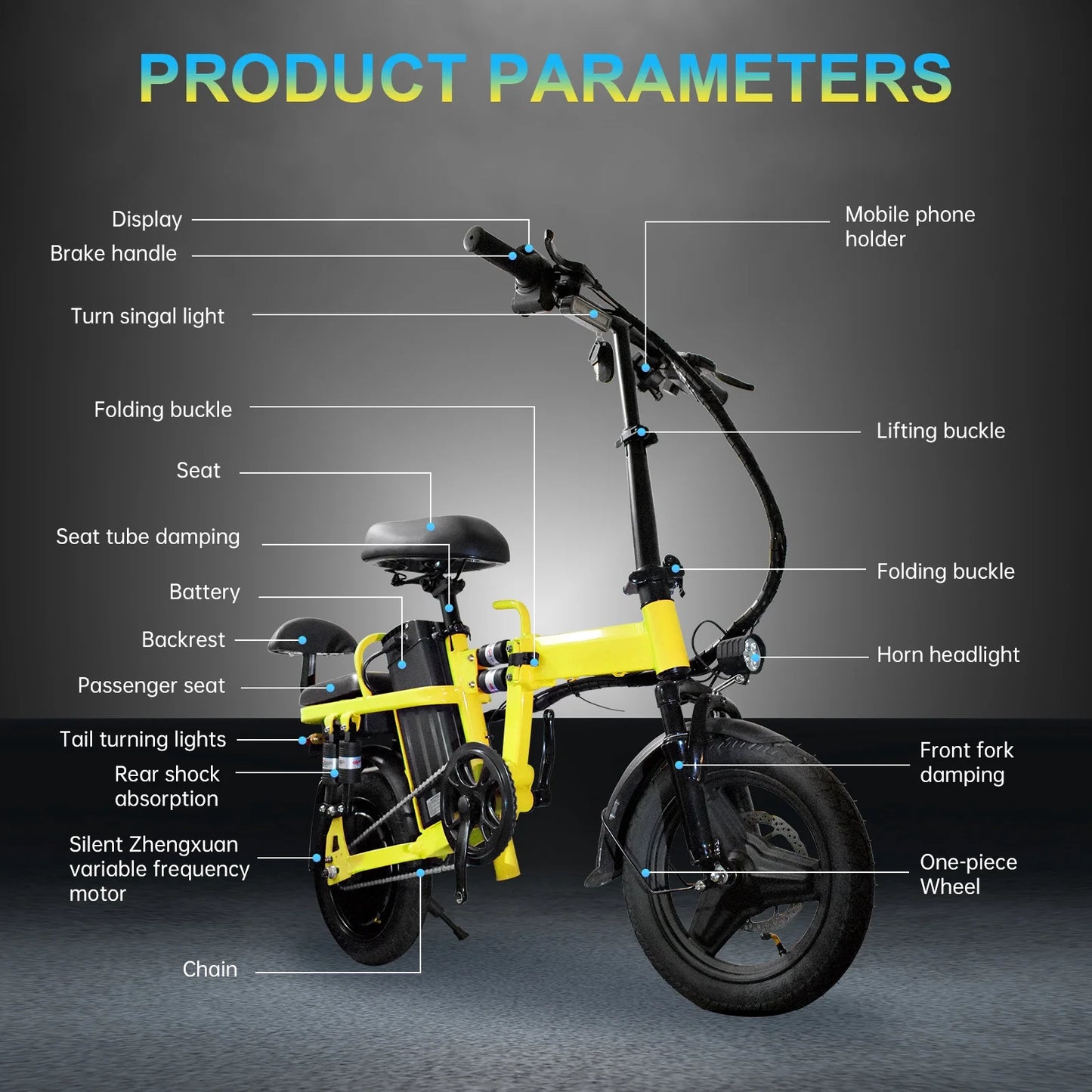 14" Foldable E-Bike: 48V 750W Peak Power,48V 20Ah Removable Lithium-Battery, 15.5Mph, 50Mile Range, 243Lbs Capacity, Electric Bike for Commuting & Short Trips