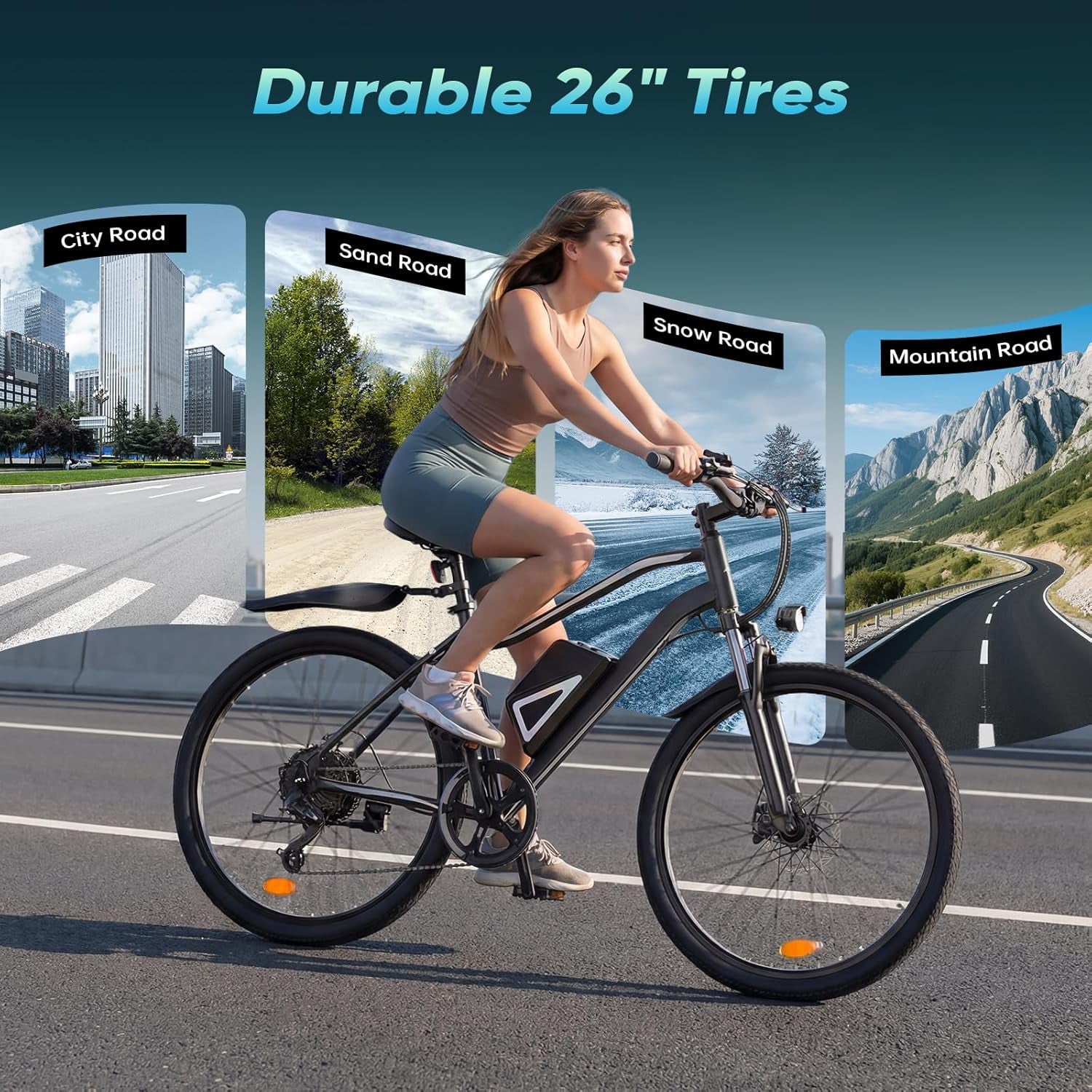 Electric Bike - Electric Bike for Adults, 1500W / 1000W / 750W Peak Motor, up to 80/75/55Miles, 20MPH Ebike, 26'' Tires Lightweight E Bike for Commuting Mountain Road Sand